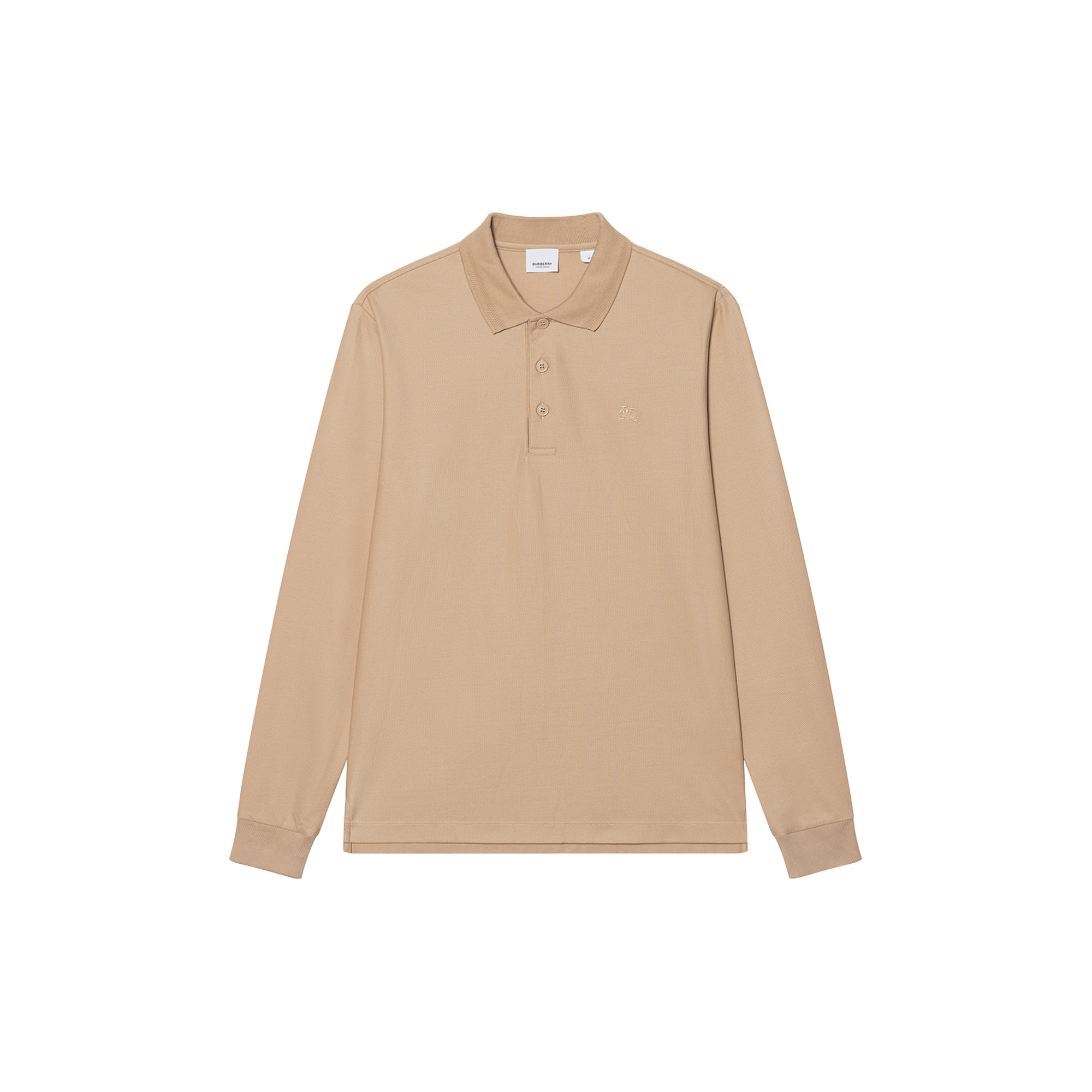 Burberry FW23 Solid Button Straight-Cut Long Sleeve Polo Shirt Beige (). 80754861