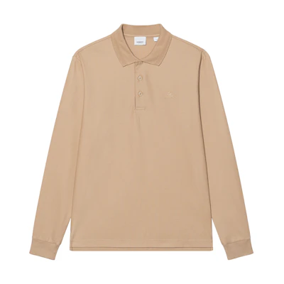 Burberry FW23 Solid Button Straight-Cut Long Sleeve Polo Shirt Beige (). 80754861