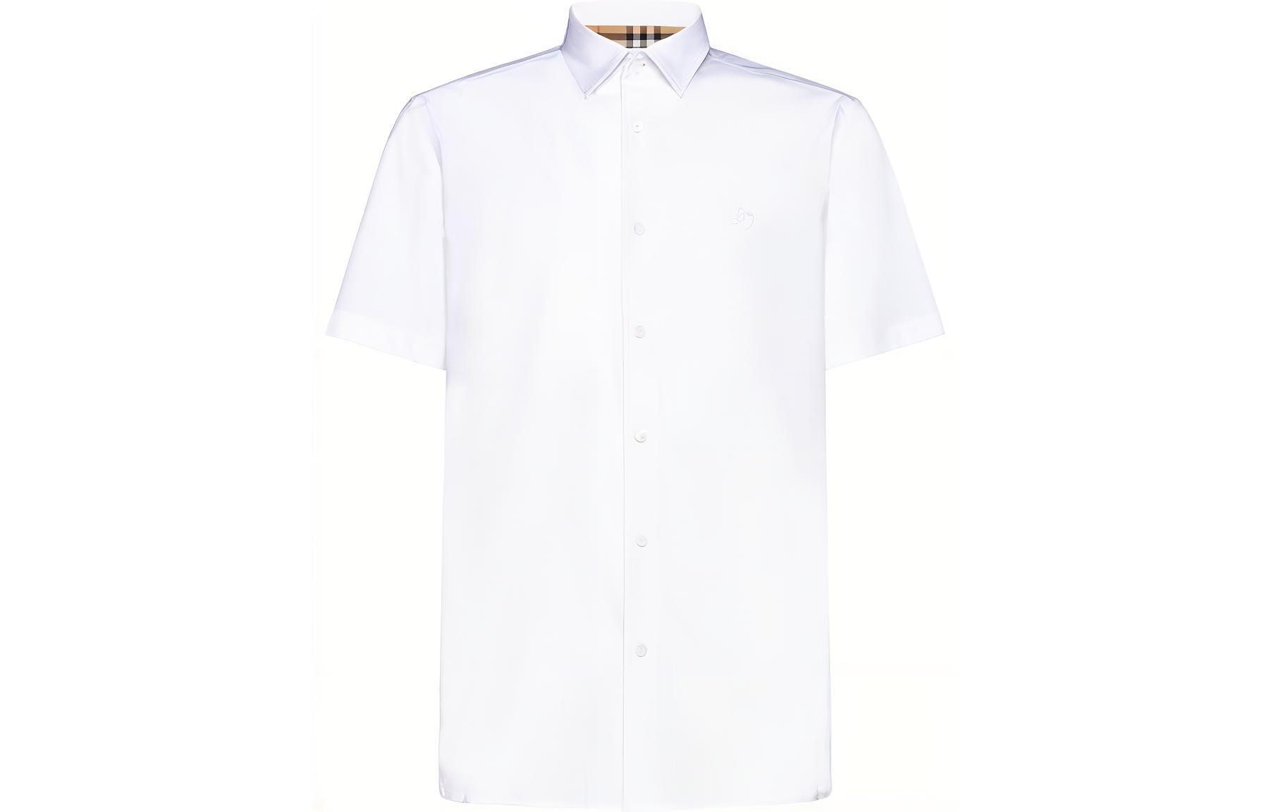 Order Burberry FW23 Solid Color Short Sleeve Shirt with Embroidered Logo White Men 80795941
