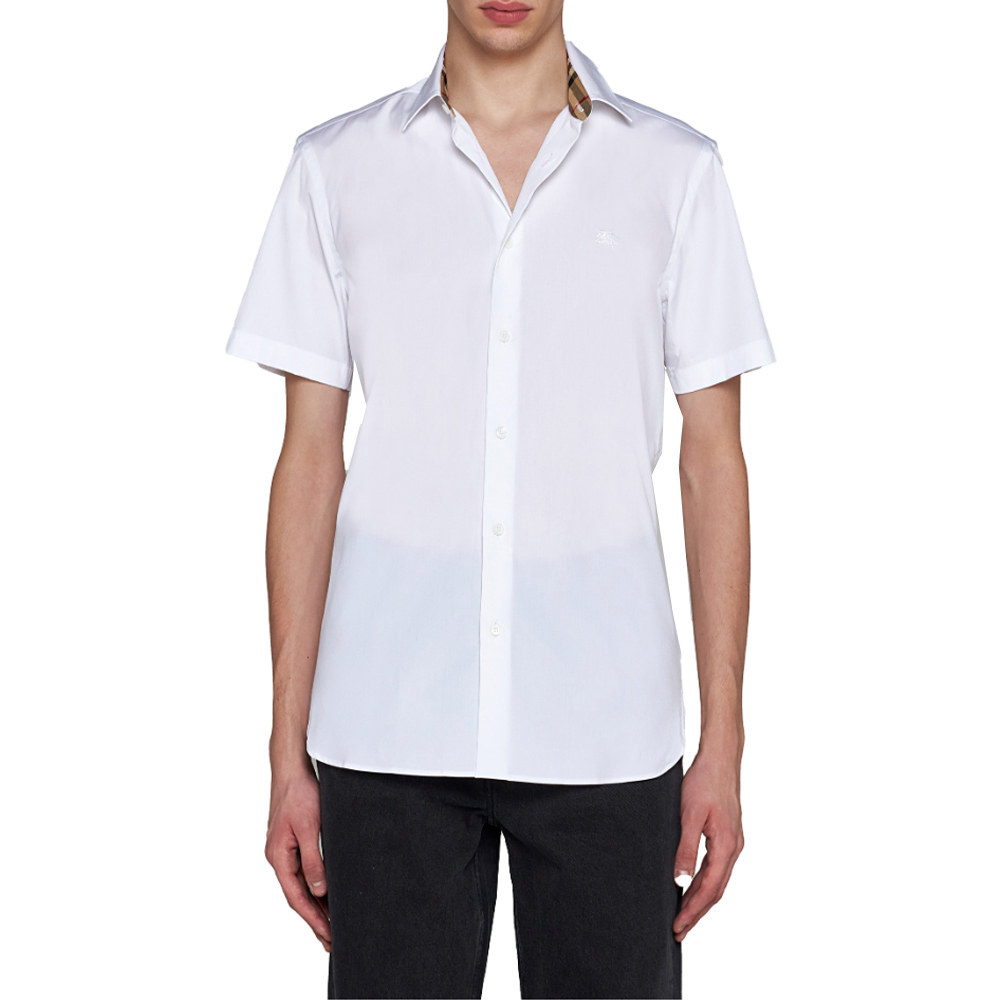 Lookbook Burberry FW23 Solid Color Short Sleeve Shirt with Embroidered Logo White Men 80795941