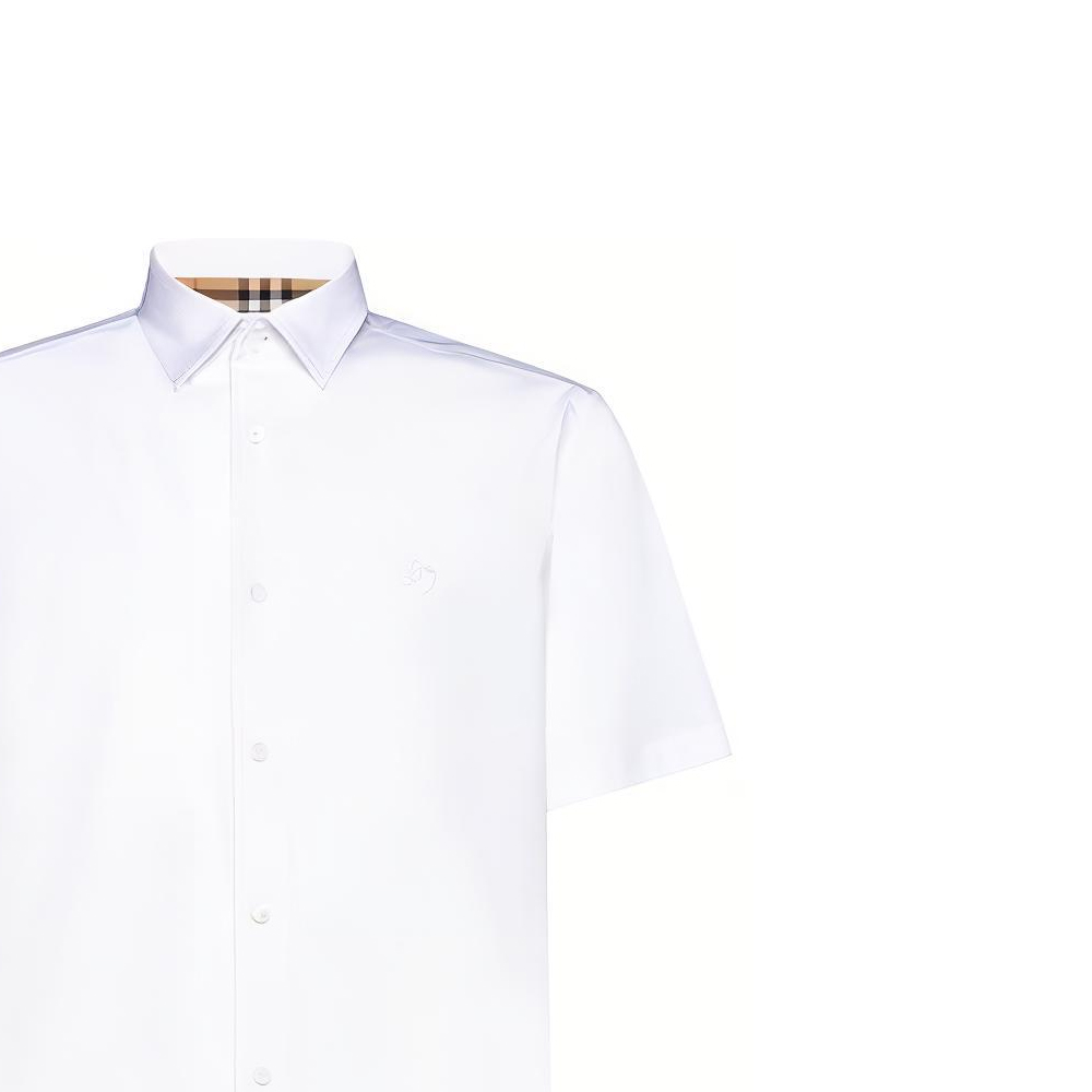Details for Burberry FW23 Solid Color Short Sleeve Shirt with Embroidered Logo White Men 80795941