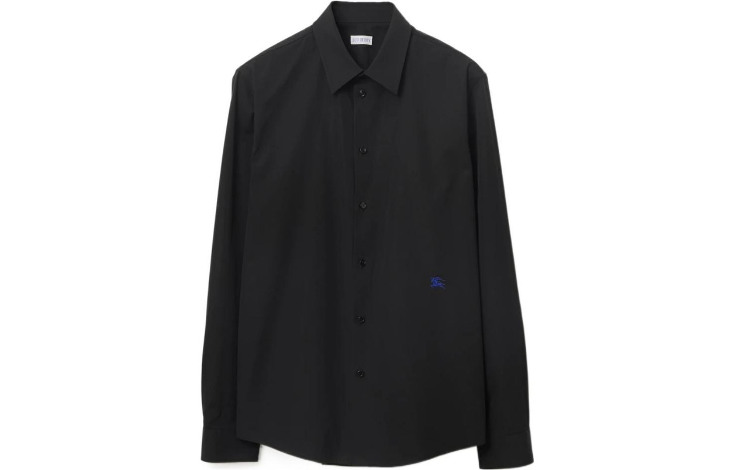 Burberry FW23 Solid Logo Embroidered Long Sleeve Shirt  Black 80830671