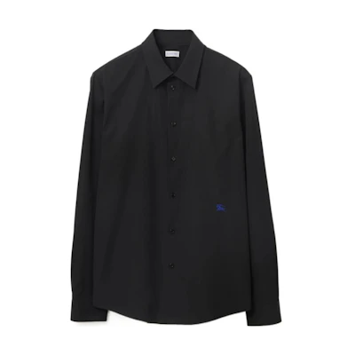 Burberry FW23 Solid Logo Embroidered Long Sleeve Shirt Black 80830671