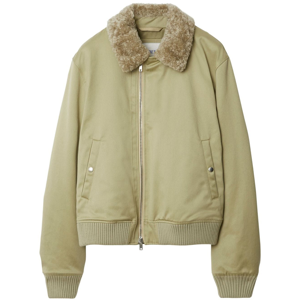 Burberry FW23 Solid Zip Wool Felt Cotton Jacket Men’s Light Green 80771381