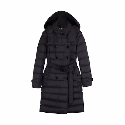 Burberry FW23 Unisex Black Hooded Double-Breasted Long Down Jacket. 80720841