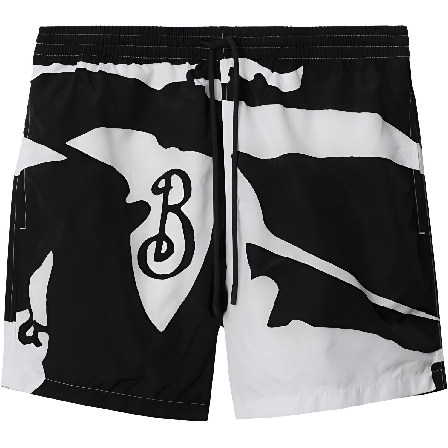 Burberry FW24  Black Mid-Rise Straight Beach Shorts with Letter Accents. 80960341