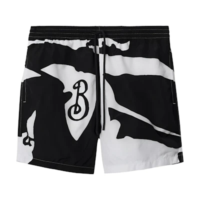 Burberry FW24 Black Mid-Rise Straight Beach Shorts with Letter Accents. 80960341