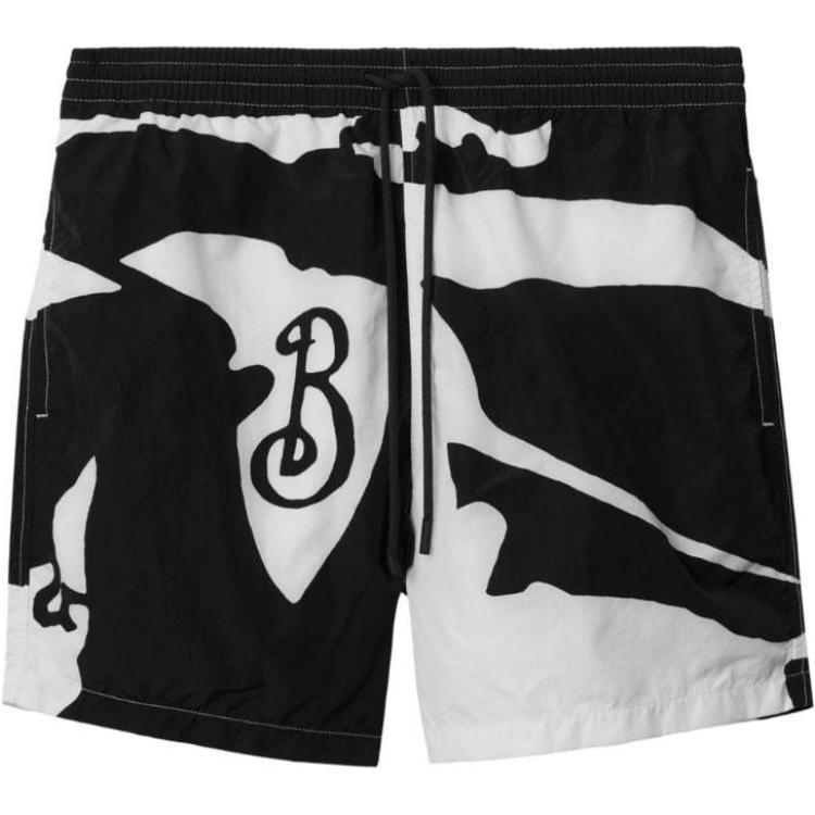 Order Burberry FW24 Celana Pendek Hitam Mid-Rise dengan Aksen Huruf. 80960341