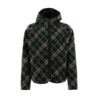 Burberry FW24 Check Zip-Up Hoodie Jacket in Dark Green. 80914681
