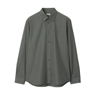 Burberry FW24 Embroidered Logo Button-Up Long-Sleeve Shirt Pebble. 80988391