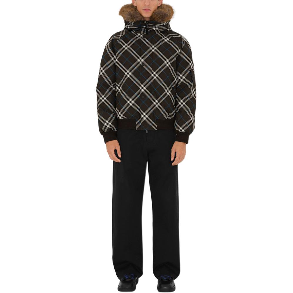 Details for Burberry FW24 男款全版經典格紋連帽外套 黑色 80915941