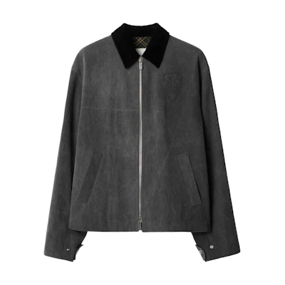 Burberry FW24 Black Logo Patch Zip-Up Long-Sleeve Jacket for Men. 80975551