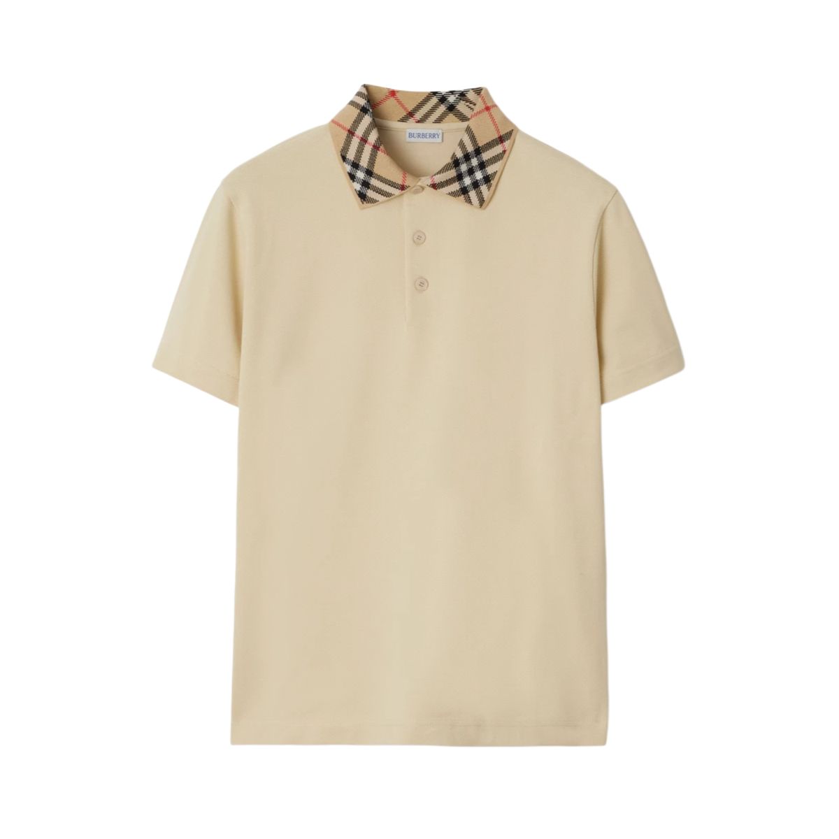 Burberry FW24 Check Panel Cotton Short Sleeve Polo Shirt Men Nutmeg. 81038641