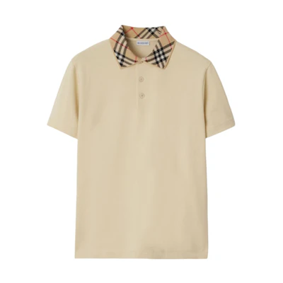 Burberry FW24 Check Panel Cotton Short Sleeve Polo Shirt Men Nutmeg. 81038641