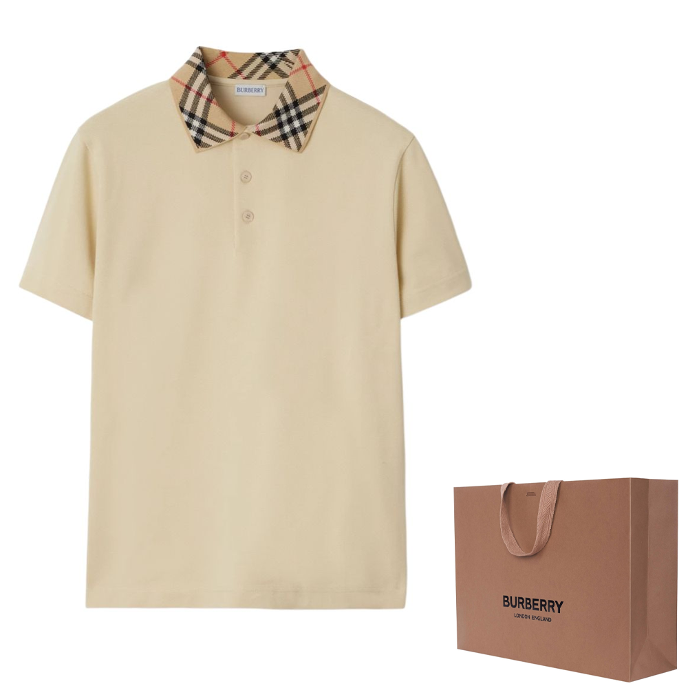 Sizing 博柏利 FW24 格纹拼接棉质男士短袖POLO衫 榛果色. 81038641