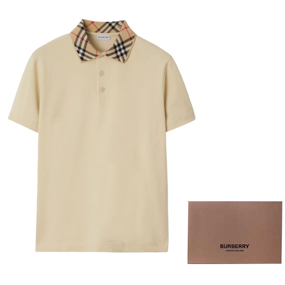 Cheap 博柏利 FW24 格纹拼接棉质男士短袖POLO衫 榛果色. 81038641