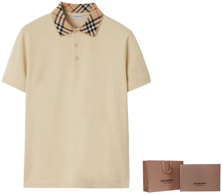 バーバリー FW24 チェックパネル コットン 半袖 ポロシャツ メンズ ナツメグ 81038641 1