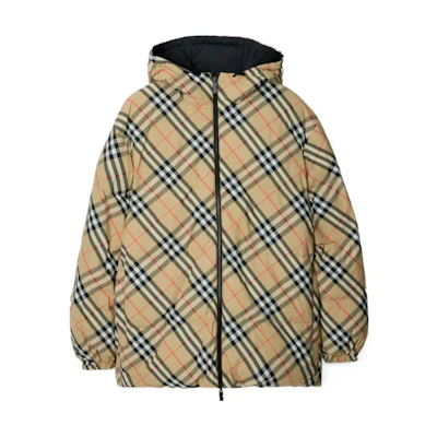 Burberry FW24 Check Print Reversible Zip Long Sleeve Down Jacket Beige 80942371
