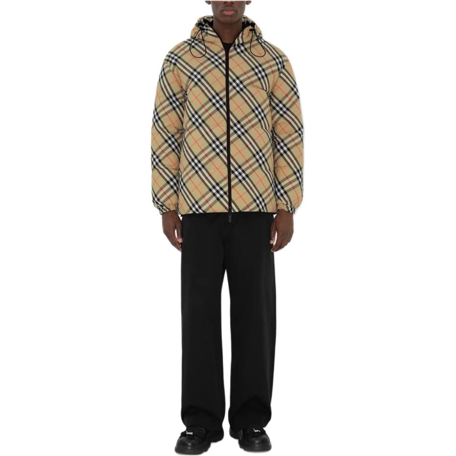 Shop Burberry FW24 Check Print Reversible Zip Long Sleeve Down Jacket  Beige 80942371