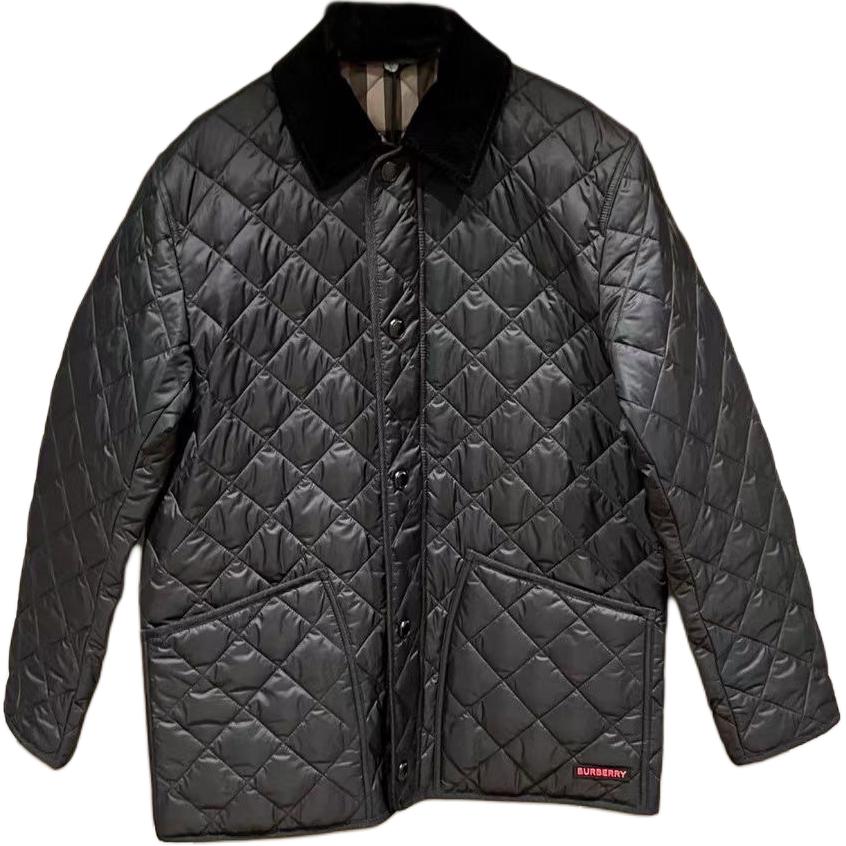 Shop Burberry FW24 Diamond Quilted Classic Check Cotton Jacket Black 80914621