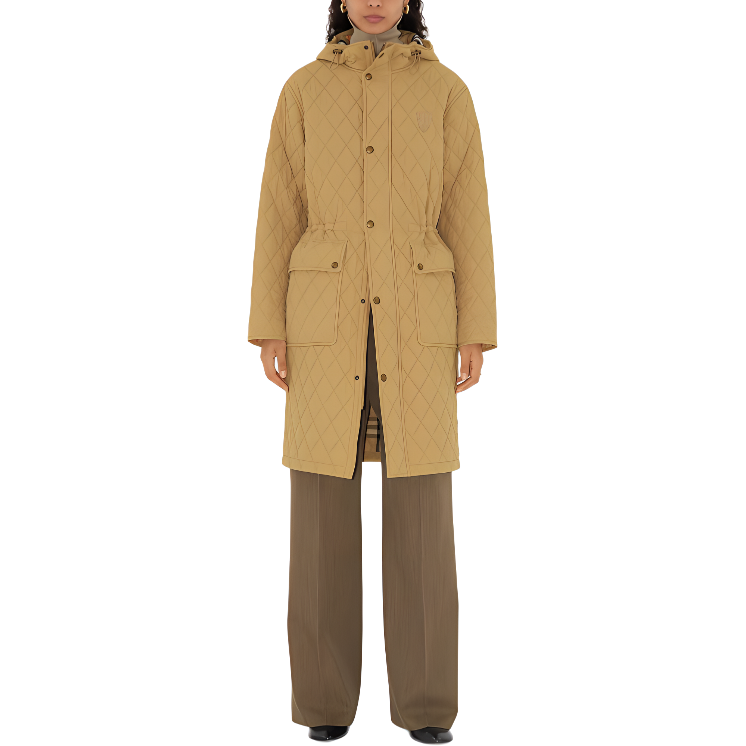 Burberry FW24 Solid Color Logo Patch Single-Breasted Cotton Jacket Women Beige. 80979971 圖 4