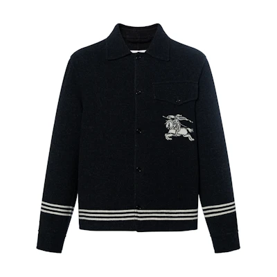 Burberry FW24 Striped Print Point Collar Button-Up Jacket Men’s Black 80952441
