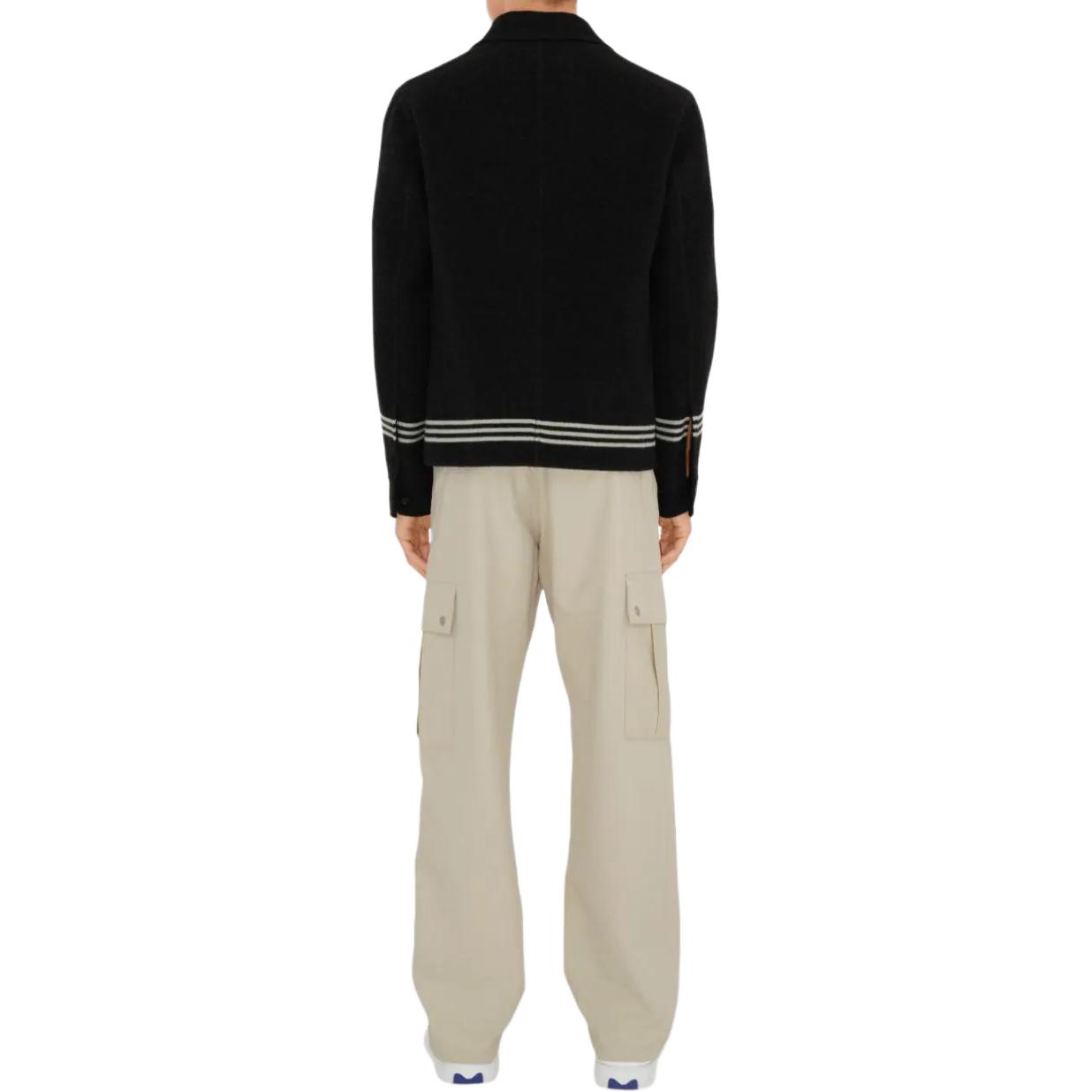 Shop Burberry FW24 條紋印花點領紐扣外套 男士 黑色 80952441