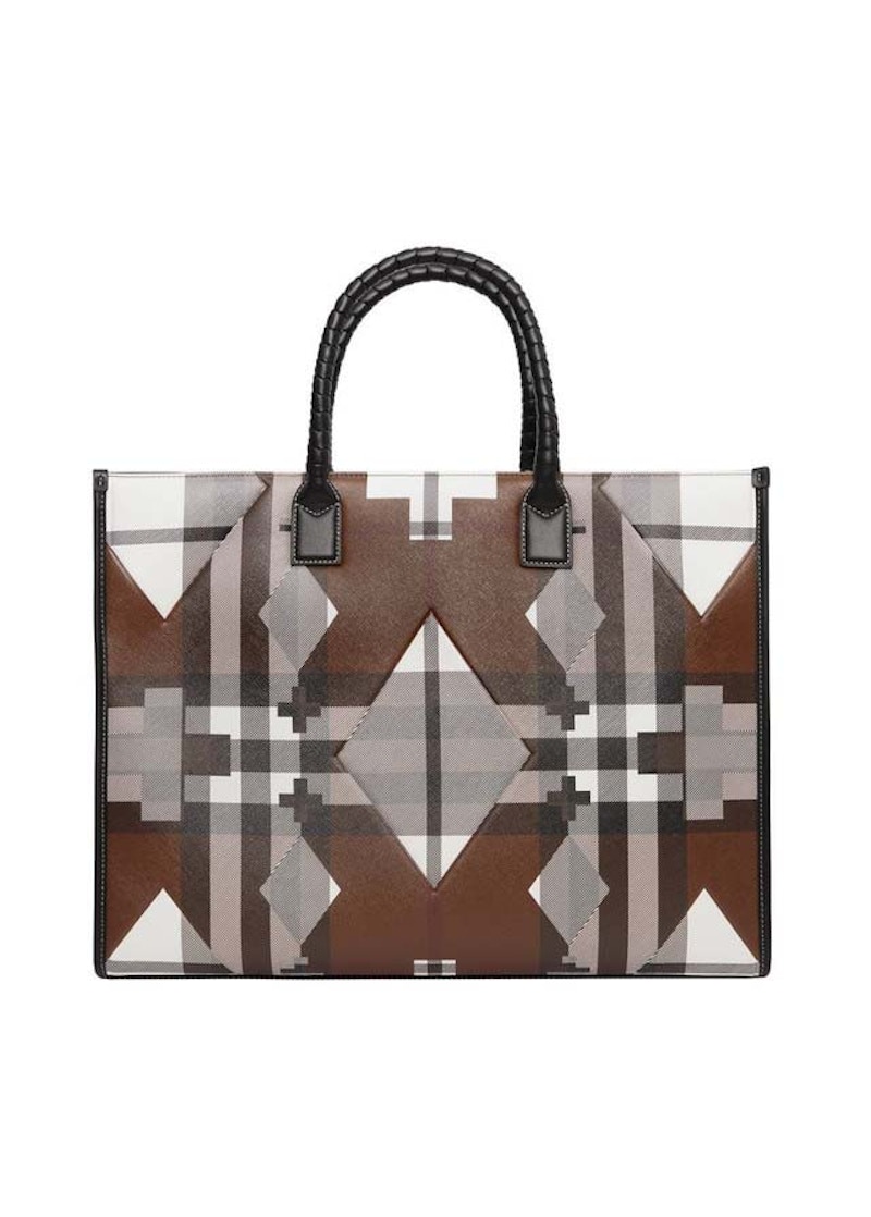 Burberry Geometric Check Tote Bag Brown