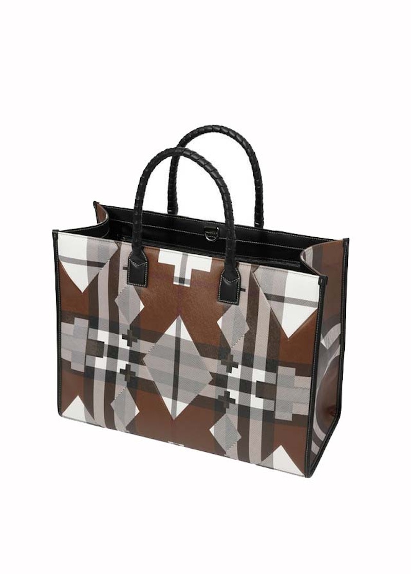 Order 博柏利几何格纹托特包棕色