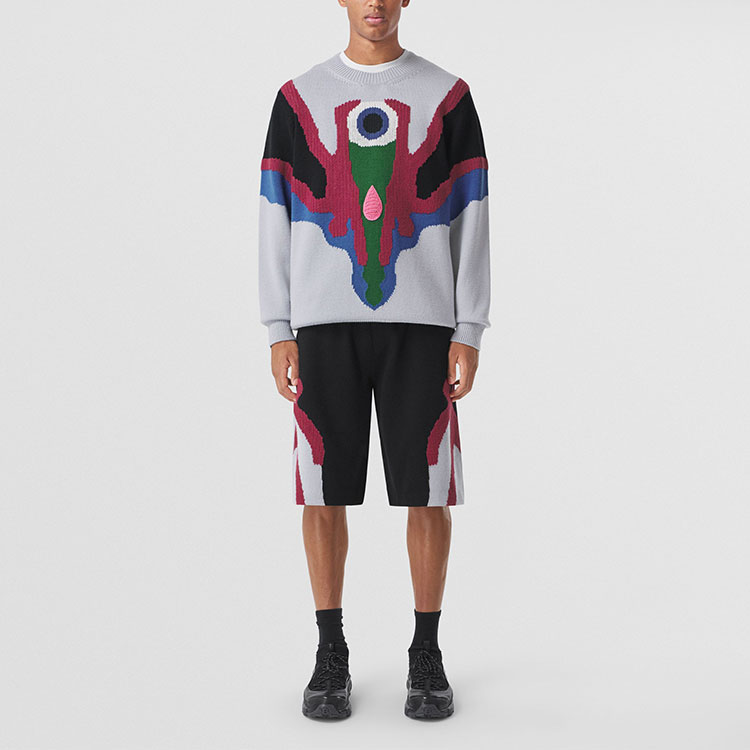 Shop Burberry Geometric Pattern Knit Relaxed Fit Elastic Waist Shorts Black 80455141