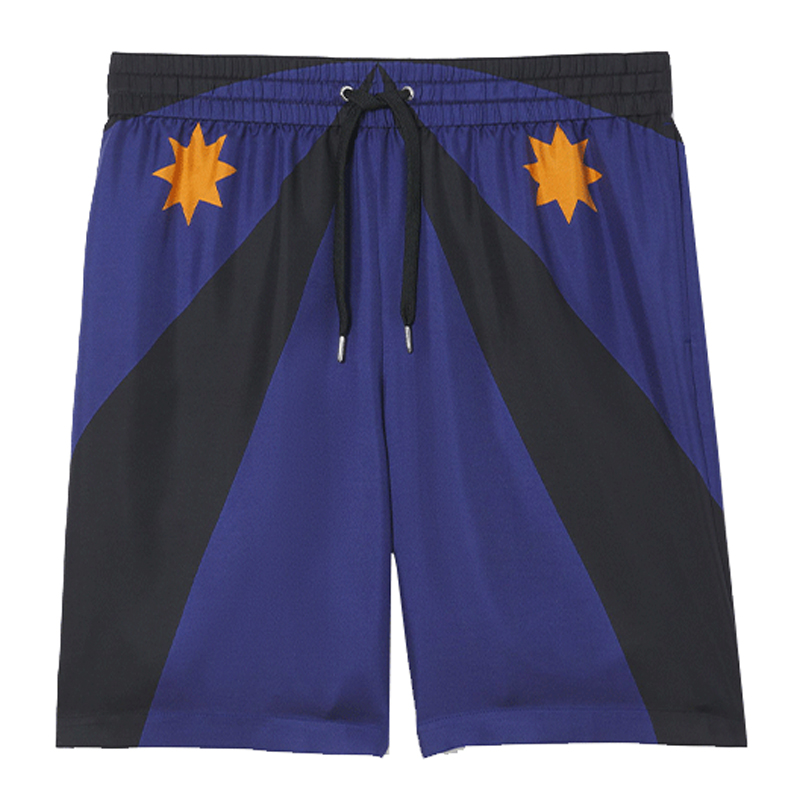 Burberry Geometric Print Silk Drawstring Shorts Bright Navy Blue 80455051