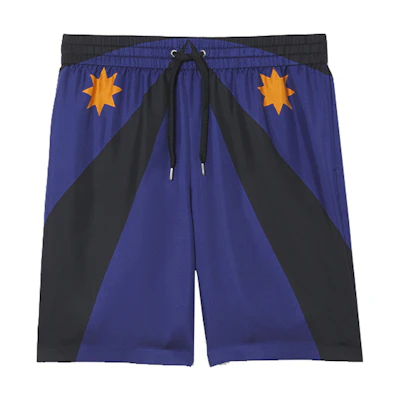 Burberry Geometric Print Silk Drawstring Shorts Bright Navy Blue 80455051