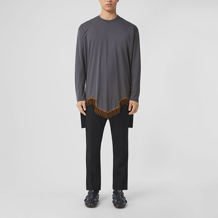 Lookbook 巴宝莉金色流苏设计长袖男士棉质T恤。 80454811