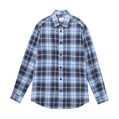 Burberry Gradient Plaid Shirt with Embroidered Logo - Blue 80367751