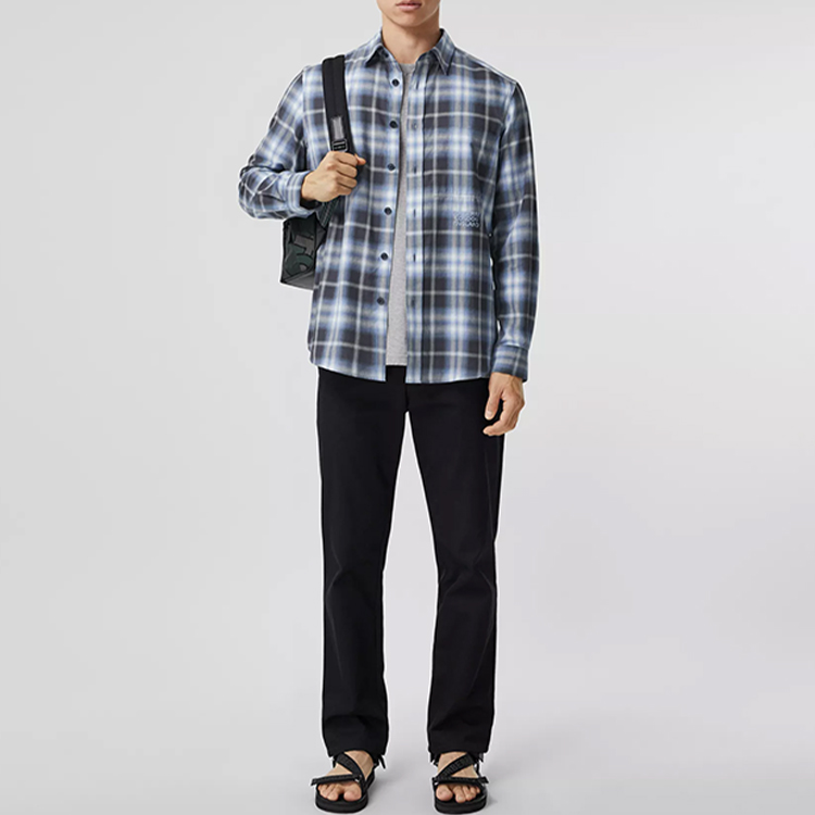 Burberry Gradient Plaid Shirt with Embroidered Logo - Blue 80367751 圖 4