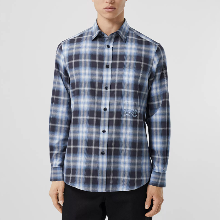 Burberry Gradient Plaid Shirt with Embroidered Logo - Blue 80367751 圖 5