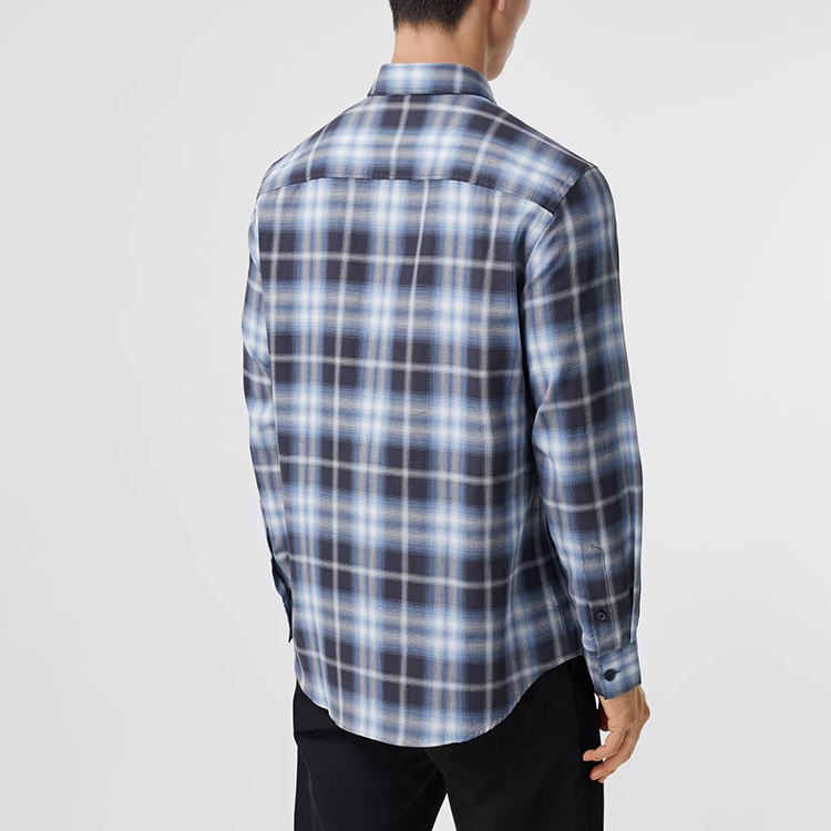 Burberry Gradient Plaid Shirt with Embroidered Logo - Blue 80367751 圖 6