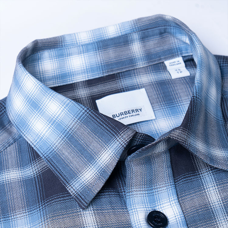 Burberry Gradient Plaid Shirt with Embroidered Logo - Blue 80367751 圖 7