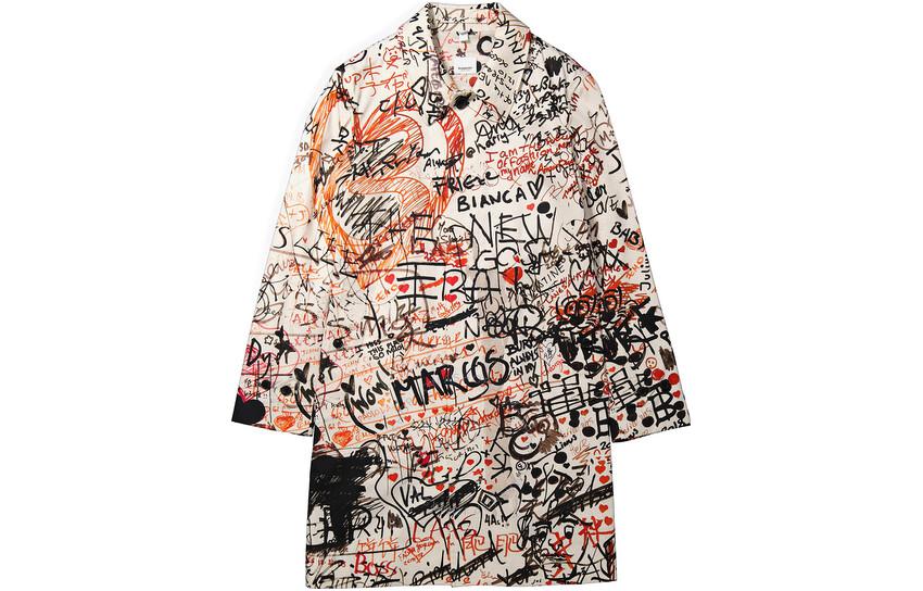 Burberry Graffiti Print Letter Collar Long-Sleeve Jacket Multicolor 80247371