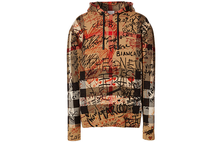 Burberry Graffiti Print Merino Wool Hoodie Archive Beige 80332451