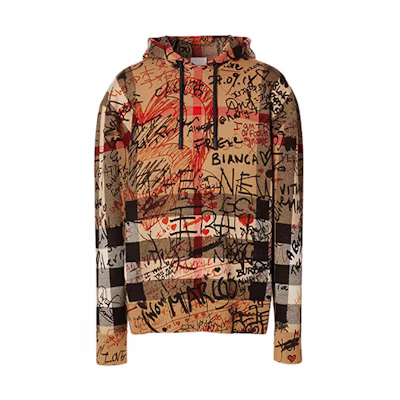 Burberry Graffiti Print Merino Wool Hoodie Archive Beige 80332451