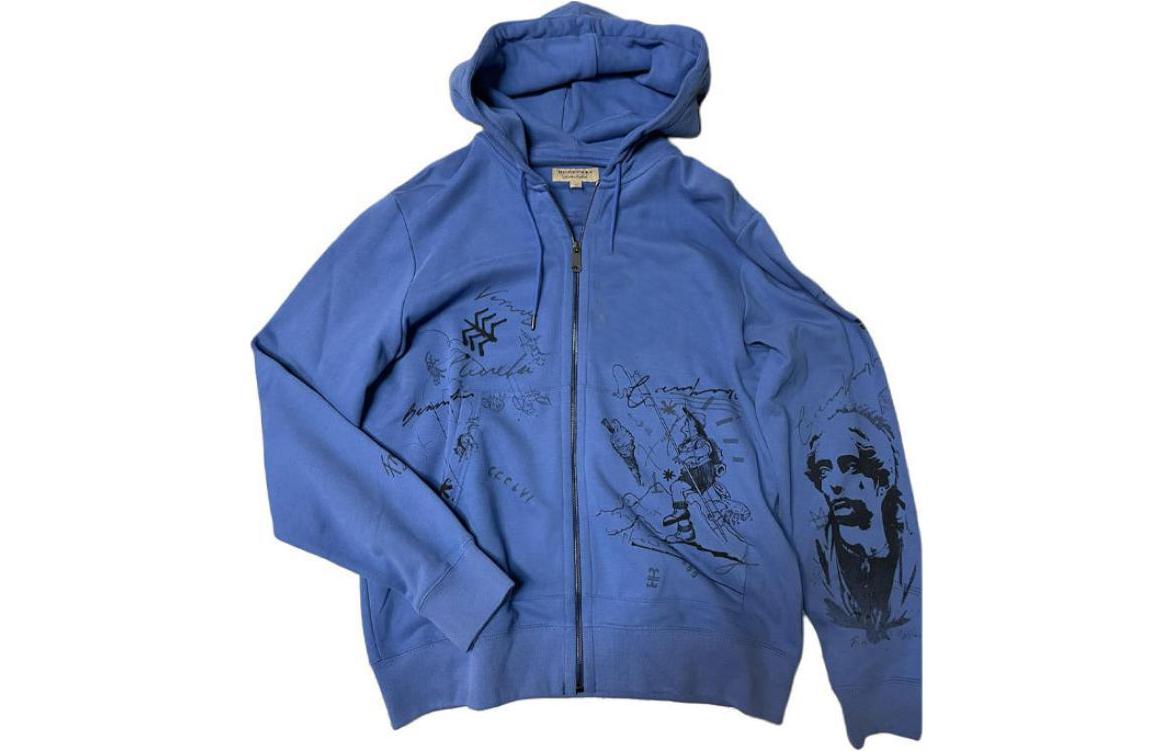 Burberry Graffiti Print Zip Hoodie Blue - Long Sleeve Hooded Sweatshirt 40704601