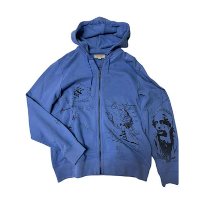 Burberry Graffiti Print Zip Hoodie Blue - Long Sleeve Hooded Sweatshirt 40704601