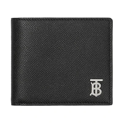 Burberry Grainy Leather TB Bifold Wallet Black/Silver-tone