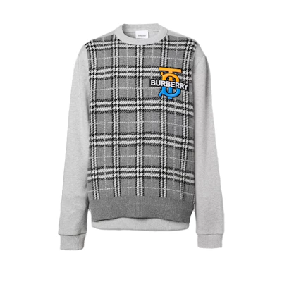 Burberry Gray Checkered Cashmere Knit Sweater 80330451