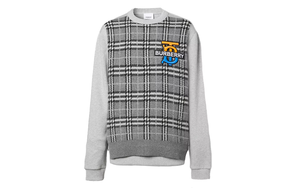 Order Burberry Gray Checkered Cashmere Knit Sweater 80330451