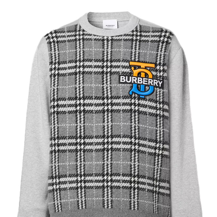 Details for Burberry Gray Checkered Cashmere Knit Sweater 80330451
