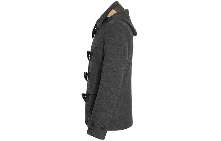 Shop Burberry 灰色短款連帽可拆卸達夫大衣 80086481