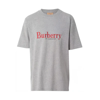 Burberry Gray Straight-Cut T-Shirt with Letter Print 80078291
