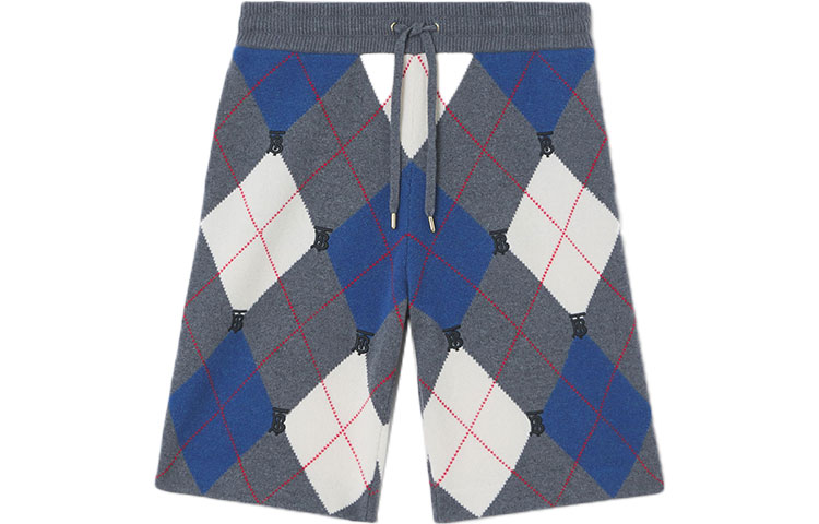 Burberry Gray Wool Blend Shorts with Multicolor Monogram Check Pattern. 80482171